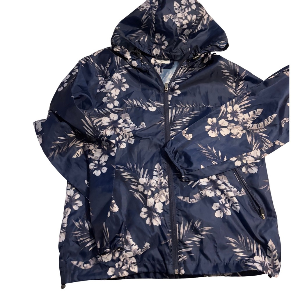 Sunrise Kingdom Mens/Womens Medium Navy Blue Floral Hooded Windbreaker Jacket